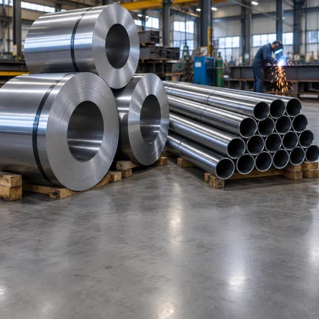 Bobinas de aço e tubos metalúrgicos